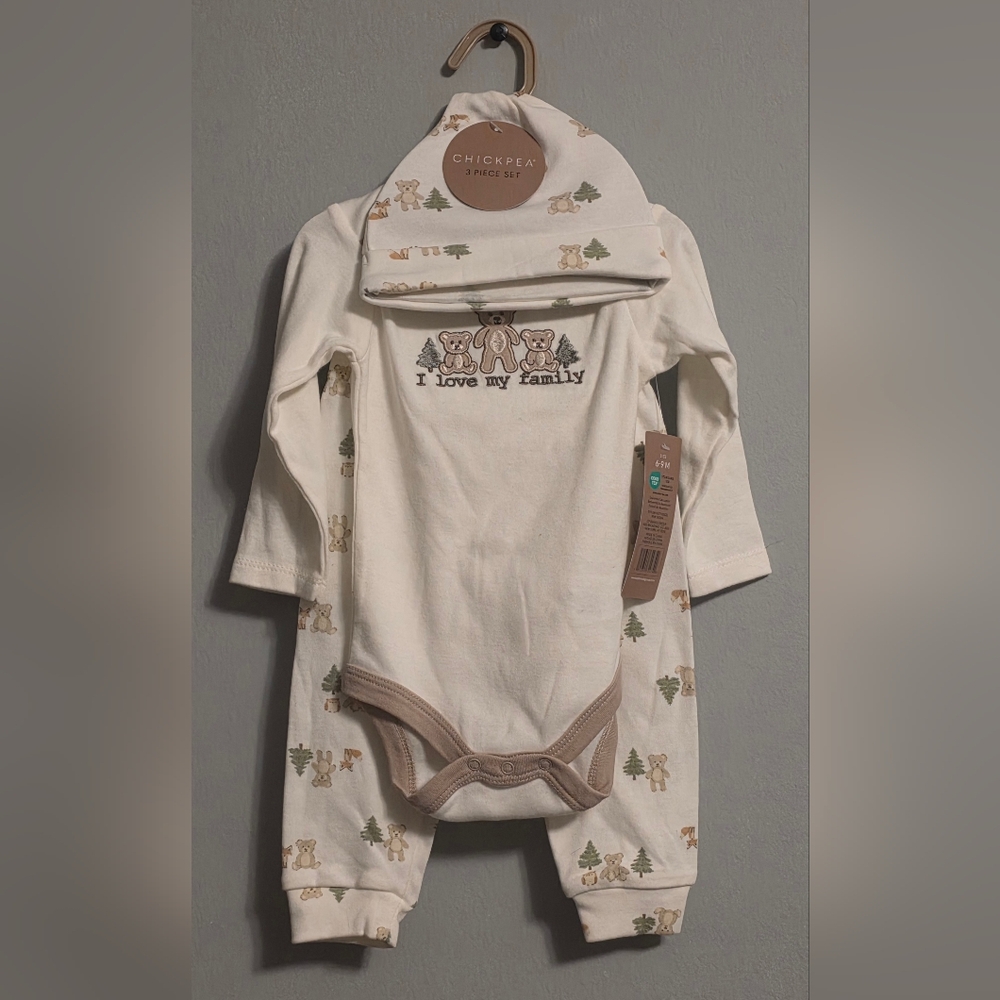 ChickPea Bear Family Outfit W/ Hat NWT! 6-9M